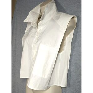Sleeveless White Shirt Blouse Women L Padded Shoulders Polished Fashion Forward
